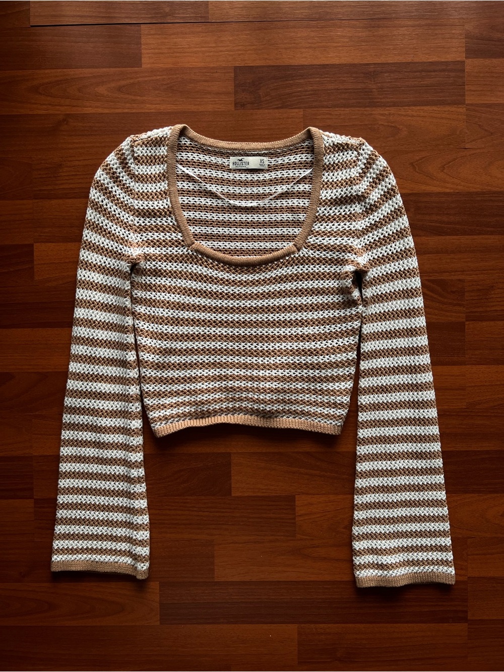 Brown Hollister Co. Square Neck Bell Sleeve Knit Top